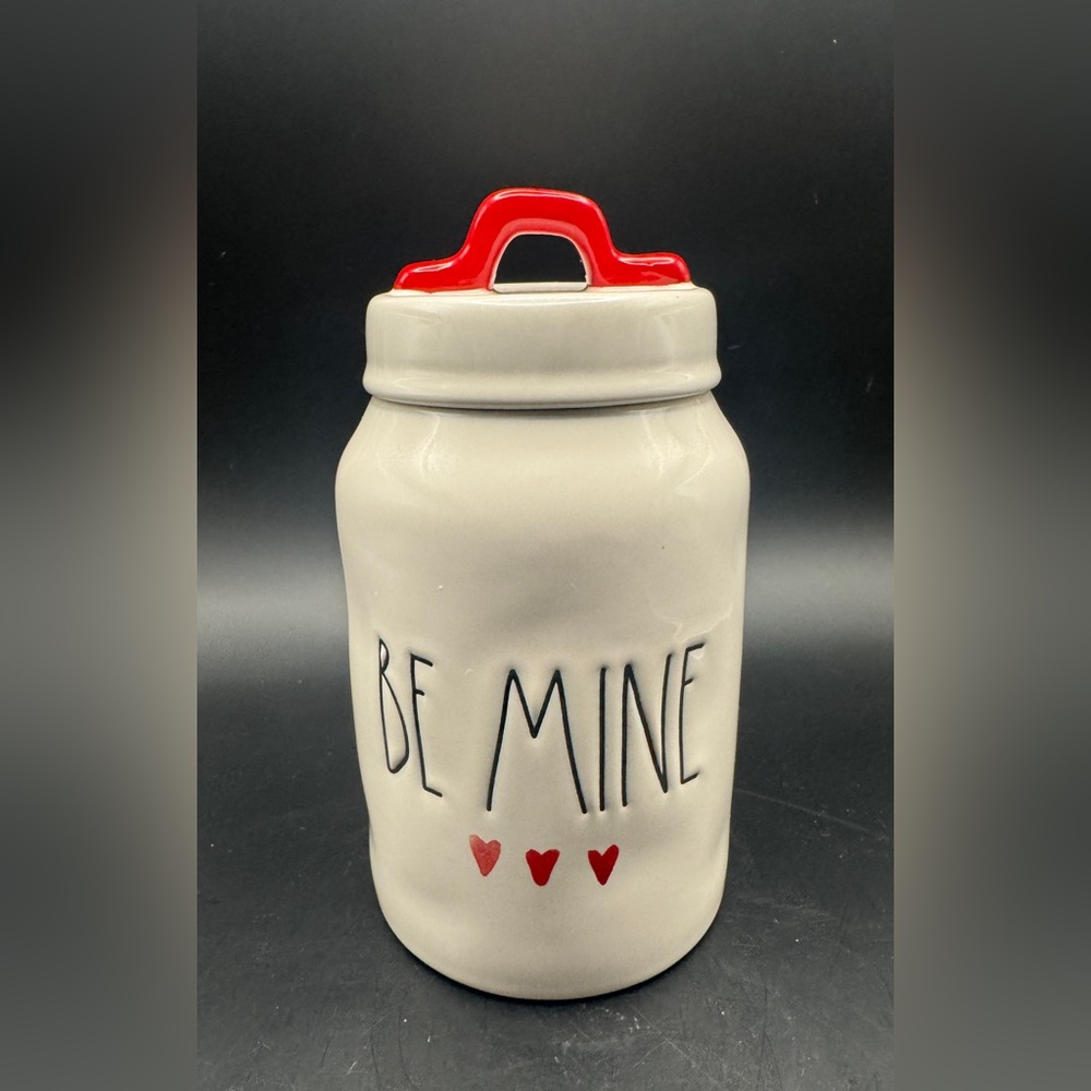 Rae Dunn BE MINE with Hearts Ceramic Jar with Lid with Red Handle - 8”
